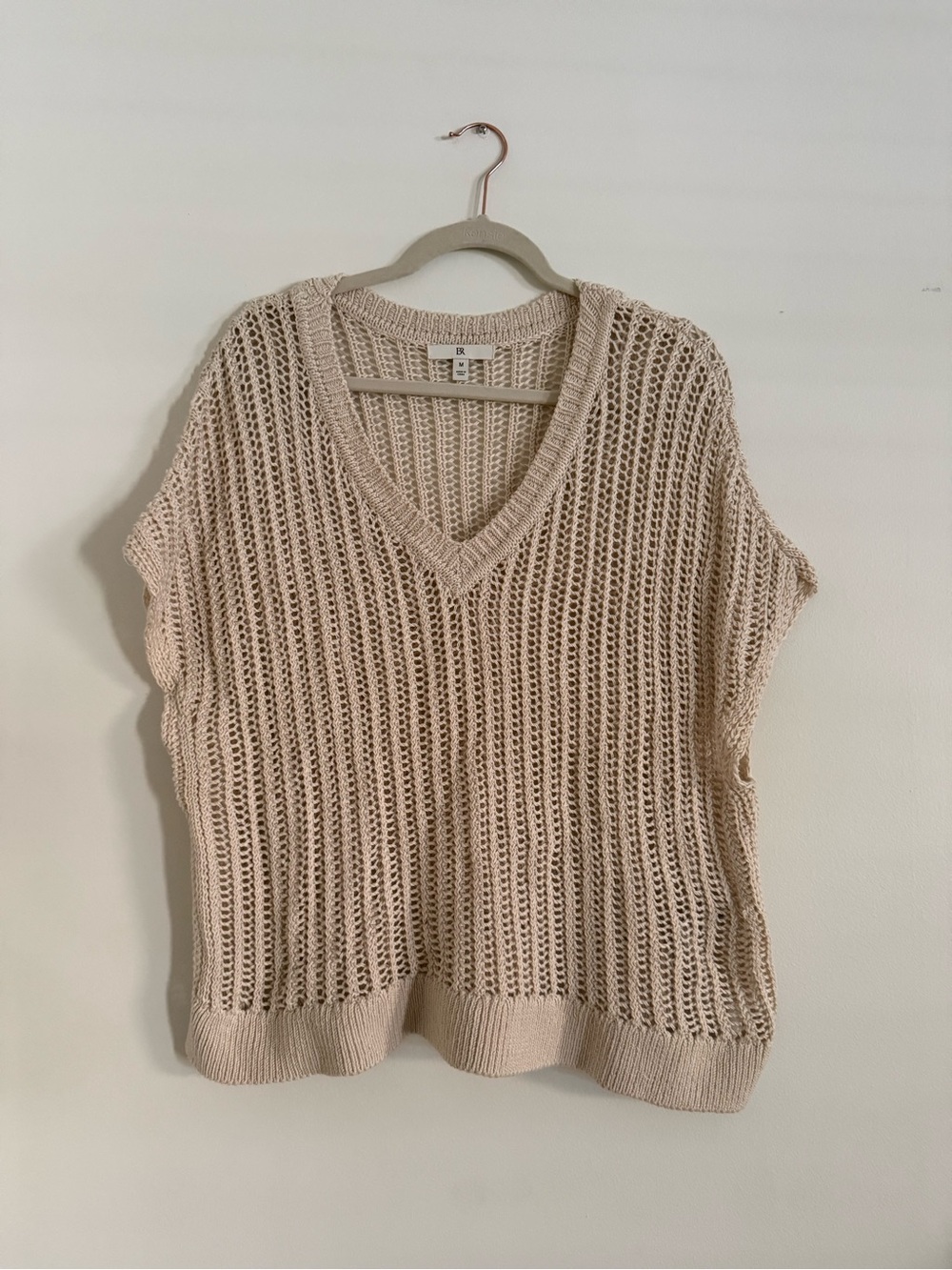 Banana Republic Cream Open-Knit V-Neck Sweater Vest